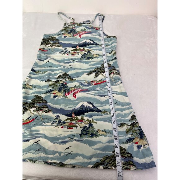 L.A. Movers Girl Vintage Sun dress Adjustable Straps SZ 12 Rayon Asian Print Vil - Picture 10 of 10
